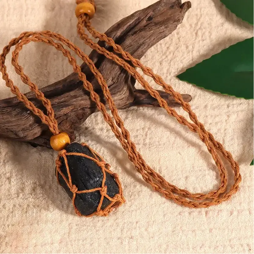 Natural Crystal Healing Necklace – Raw Gemstone Pendant Adjustable Cord for Women & Men