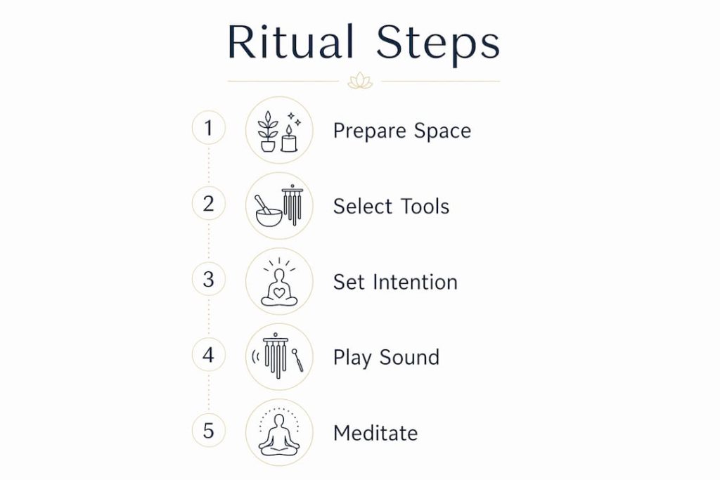 Infographic showing steps of crystal sound ritual