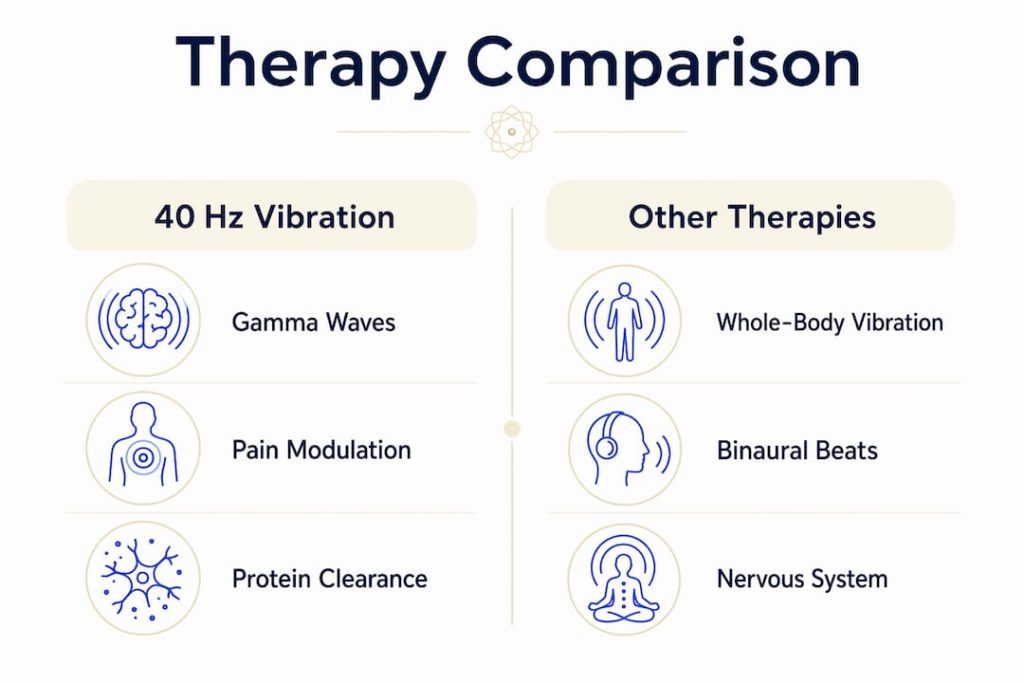 Infographic comparing 40 Hz therapy with other sound therapies